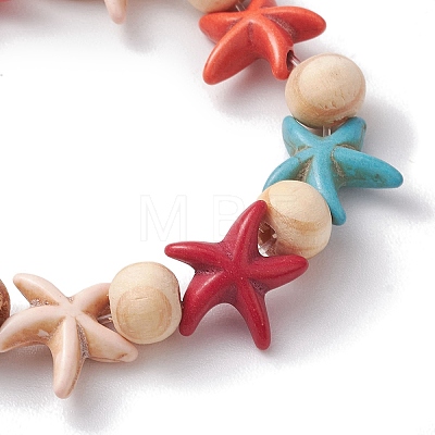 Beach Starfish Dyed Synthetic Turquoise Stretch Bracelets BJEW-JB10294-02-1