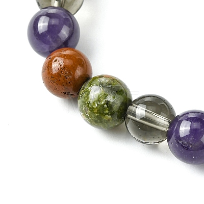 Synthetic Smoky Quartz & Natural Unakite & Amethyst & Red Jasper Round Beaded Stretch Bracelets BJEW-JB10910-07-1