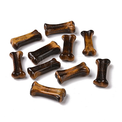 Natural Tiger Eye Dog Bone Shape Sculptures DJEW-G033-01A-04-1