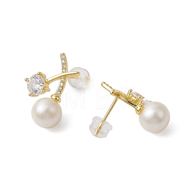 Natural Pearl Ear Studs EJEW-P286-45G-1