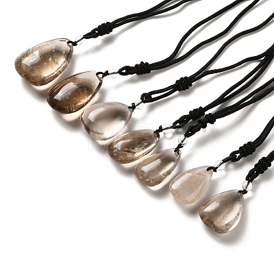 Natural Smoky Quartz Nuggets Pendant Necklace with Polyester Cord for Women G-H285-05A-1