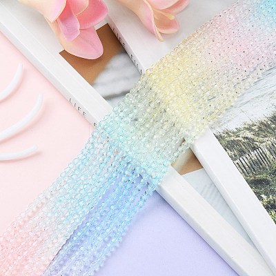 10 Strands Transparent Gradient Color Glass Beads Strands GLAA-CJ0002-14-1