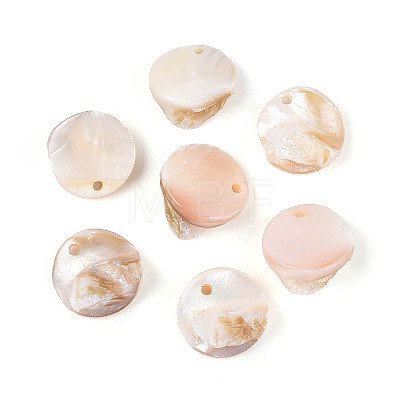 Natural Freshwater Shell Flat Round Charms BSHE-T014-37A-1