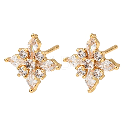 Brass Micro Pave Clear Cubic Zirconia Stud Earrings for Women EJEW-F418-18G-1