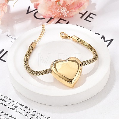 304 Stainless Steel Heart Links Bracelets BJEW-C089-12G-1