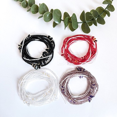 4Pcs 4 Colors Boho Adjustable Glass Seed Beaded Waist Chains Set for Women WG00C5B-01-1