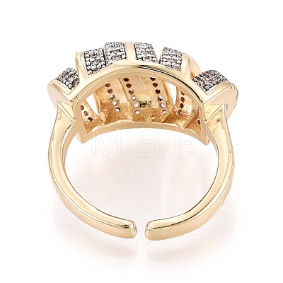 Brass Micro Pave Clear Cubic Zirconia Open Cuff Rings KK-T079-62G-1