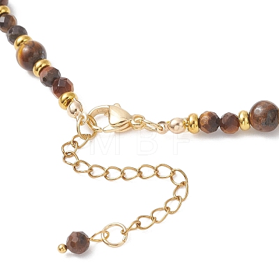 Tree of Life 304 Stainless Steel Pendant Natural Tiger Eye Round Beaded Necklaces NJEW-JN05712-1
