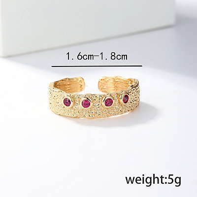 Textured Brass Micro Pave Cubic Zirconia Cuff Rings for Women PD8569-1