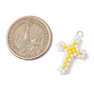 Beaded Cross Charms PALLOY-GD00002-04-1