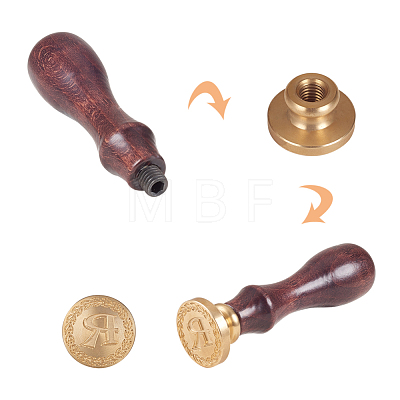 DIY Letter Scrapbook Brass Wax Seal Stamps and Wood Handle AJEW-P068-B01-1