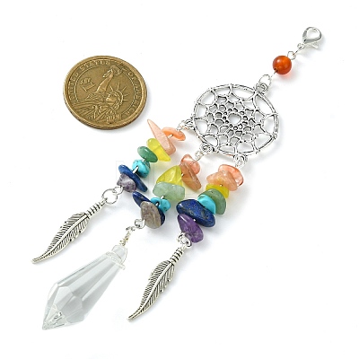 Alloy Woven Web/Net with Feather Pendant Decorations HJEW-TA00116-1