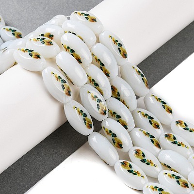 Printing Glass Oval Beads for Necklaces Bracelets Making GLAA-B020-01A-07-1