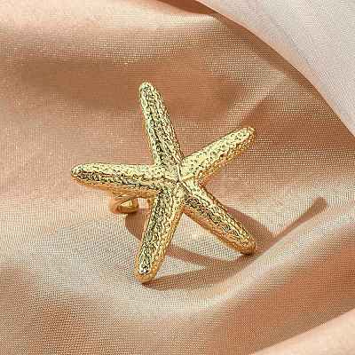 Starfish Brass Cuff Rings for Women RJEW-C123-02G-1