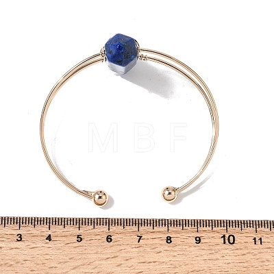Brass Wire Wrapped Natural Lapis Lazuli Hexagon Point Cuff Bangles for Women BJEW-L719-01G-07-1