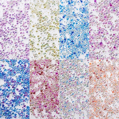 240G 8 Colors AB-Color Plated DIY 3D Nail Art Decoration Mini Glass Beads EGLA-CD0001-06-1