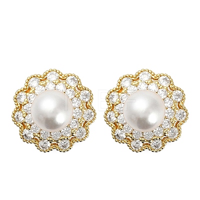 Flower Brass Micro Pave Clear Cubic Zirconia Stud Earring Findings KK-D102-07G-1