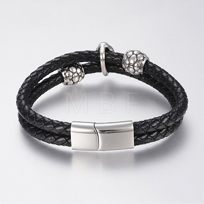 Braided Leather Cord Multi-strand Bracelets BJEW-H560-56-1