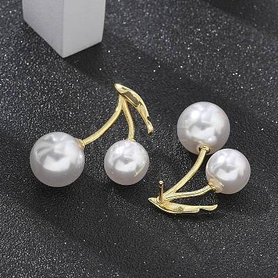 Brass Cherry Stud Earrings EJEW-R016-12G-1