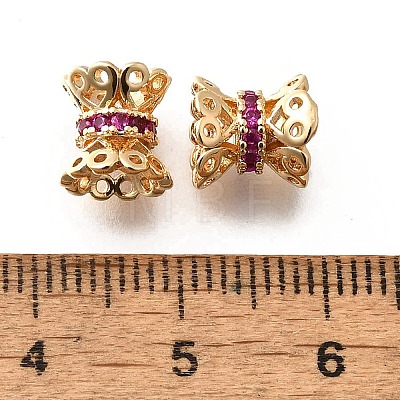 Brass Micro Pave Magenta Cubic Zirconia Beads KK-M318-32G-1