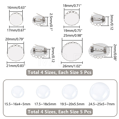 Unicraftale DIY Blank Dome 304 Stainless Steel Brooch Making Kit DIY-UN0056-14-1