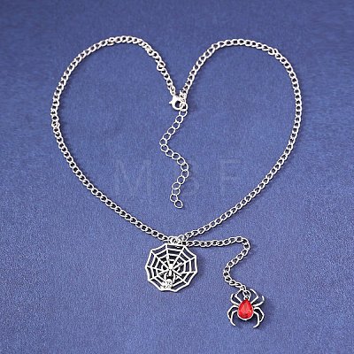 Halloween Zinc Alloy & Iron Ruby Rhinestone Pendant Necklaces FS-WG5FEAB-02-1