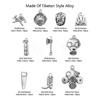 100Pcs 10 Style Tibetan Style Alloy Pendants PALLOY-CJ0002-12-1