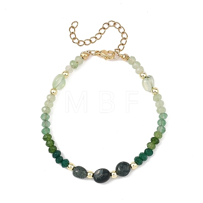 Dyed Natural Malaysia Jade & Moss Agate & Prehnite Nuggets & Rondelle Beaded Bracelets for Women BJEW-JB14090-02-1