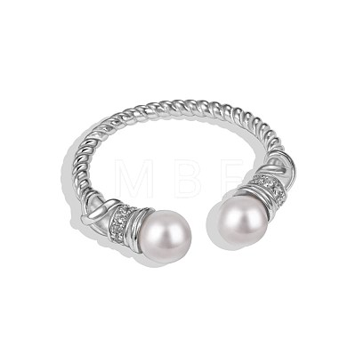 Anti-Tarnish Round Shell Pearl Cuff Ring RJEW-Q813-05P-1