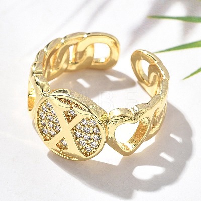 Brass Micro Pave Clear Cubic Zirconia Open Cuff Rings for Women RJEW-K289-02G-X-1