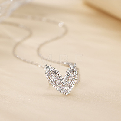 925 Sterling Silver Clear Cubic Zirconia Heart Pendant Cable Chain Necklaces for Women FS-WG5B033-01-1