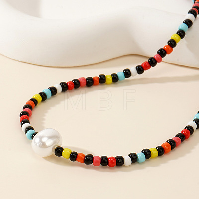 Bohemian Style Glass Seed Beaded Necklaces with Imitation Pearl Beads SN7865-1