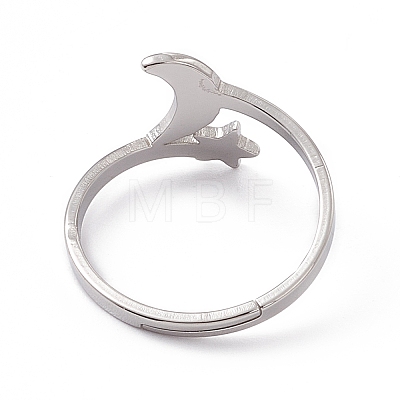 201 Stainless Steel Moon & Star Adjustable Ring for Women RJEW-K238-08P-1