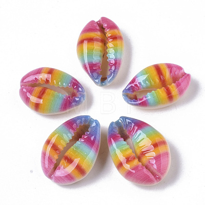 Printed Natural Cowrie Shell Beads X-SSHEL-R047-01-A06-1