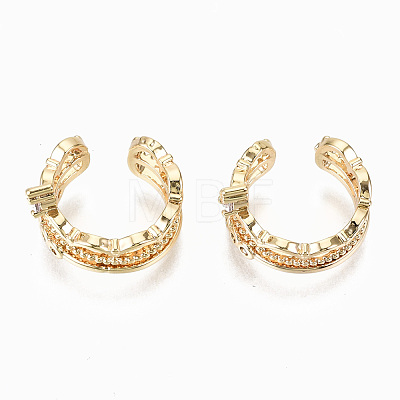 Brass Micro Pave Clear Cubic Zirconia Cuff Earrings KK-S356-153G-NF-1