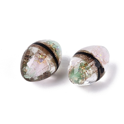 Two Tone Color Handmade Foil Glass Beads FOIL-Q001-01G-1