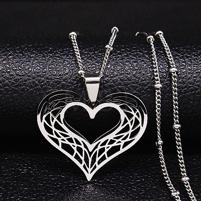 Hollow Out Heart 201 Stainless Steel Pendant Necklaces for Women FS-WG1E05F-01-1