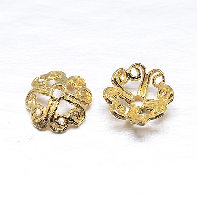 Real 18K Gold Plated 4-Petal 925 Sterling Silver Bead Caps STER-M100-07-1