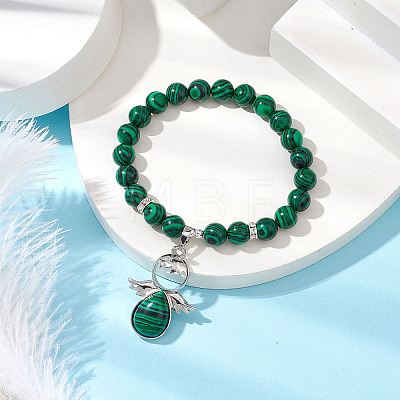 Synthetic Malachite Stretch Bracelets with Angel Charms BJEW-JB11046-05-1