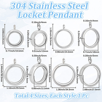 4Pcs 4 Styles Stainless Steel Locket Pendants STAS-BBC0010-32-1