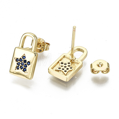 Brass Micro Pave Cubic Zirconia Padlock Stud Earrings EJEW-N011-26-NF-1