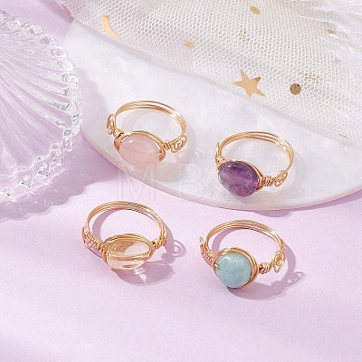 Oval Natural Amethyst & Amazonite & Rose Quartz & Citrine Finger Rings GG-CJ22AE-G-1