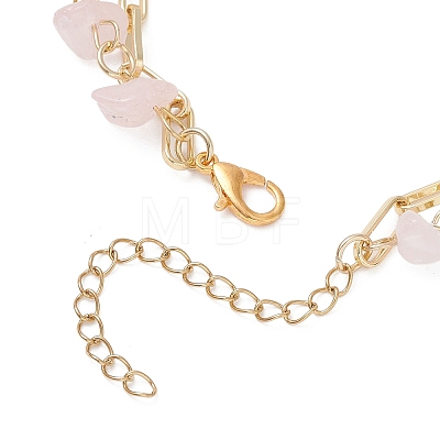 Natural Rose Quartz Chip Beads & Brass Paperclip Chain Multi-strand Bracelets for Women BJEW-JB12890-01-1