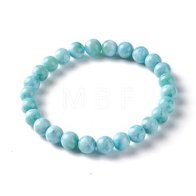 Natural Larimar Round Beaded Stretch Bracelet BJEW-A120-01A-1