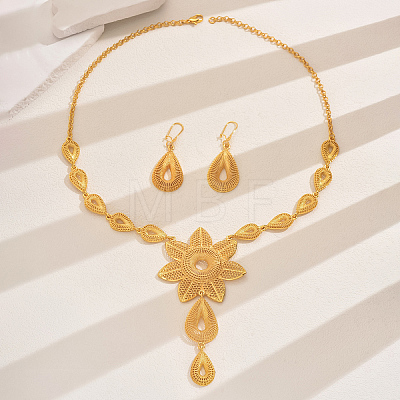Extravagant Alloy Flower Teardrop Pendant Necklace & Dangle Earrings Sets for Women Wedding AA6460-1