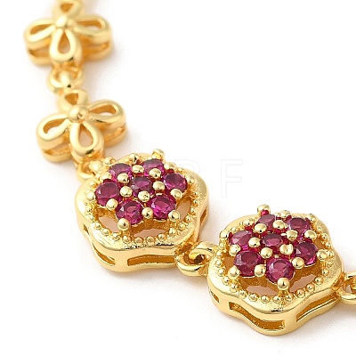 Medium Violet Red Cubic Zirconia Flower Link Bracelet BJEW-M296-03G-1