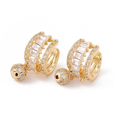 Clear Cubic Zirconia Cuff Earrings with Round Ball Charm KK-E005-19G-1