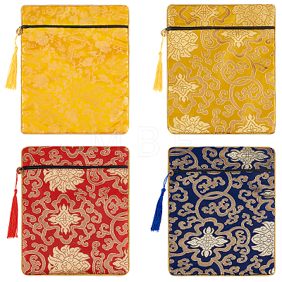 AHADERMAKER 4Pcs 4 Colors Ethnic Style Silk Sutra Book Zipper Pouch ABAG-GA0001-27-1