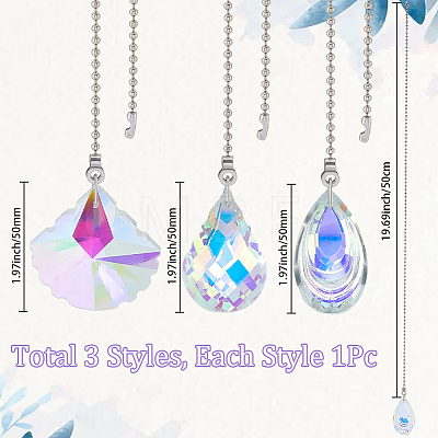 3Pcs 3 Styles Glass Charms Ceiling Fan Pull Chain Extenders HJEW-SP0001-81-1