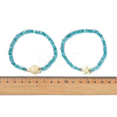 2Pcs 2 Styles Synthetic Turquoise & Dyed Natural Malaysia Jade Rondelle Beads Beads Stretch Bracelets for Women BJEW-JB13599-01-1